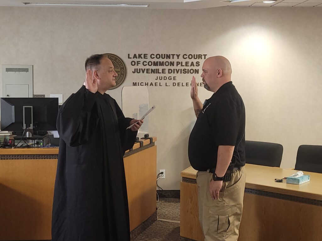 Judge DeLeone swearing in Ryan Valenjevick