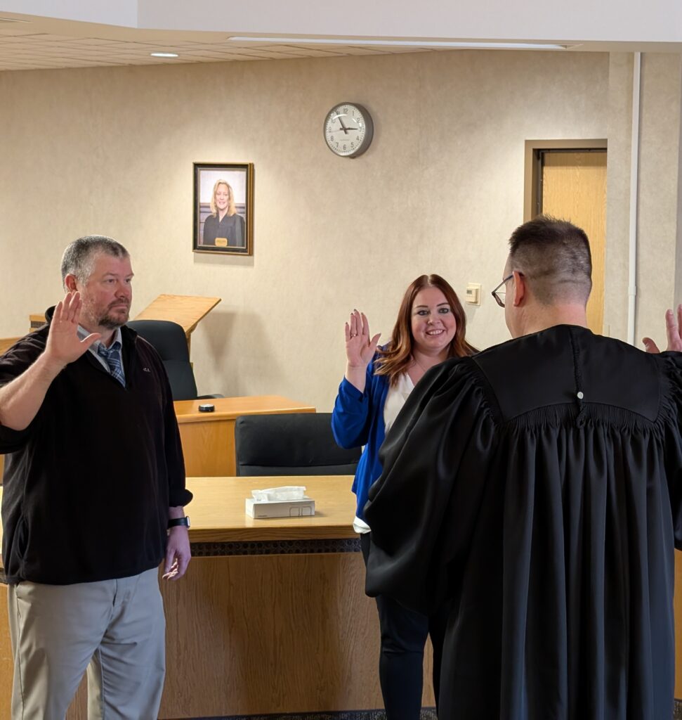 Judge DeLeone administers Oaths of Office for Kara and Clint