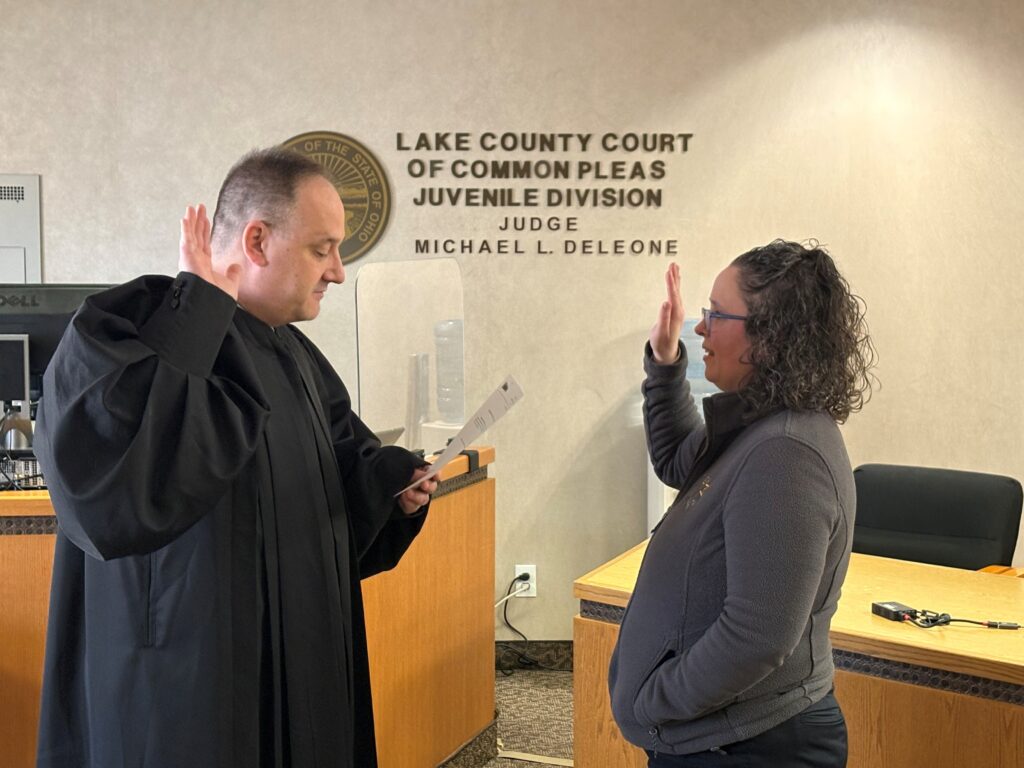 Judge DeLeone deputizing Melissa Worthington from Willoughby Police Department.
