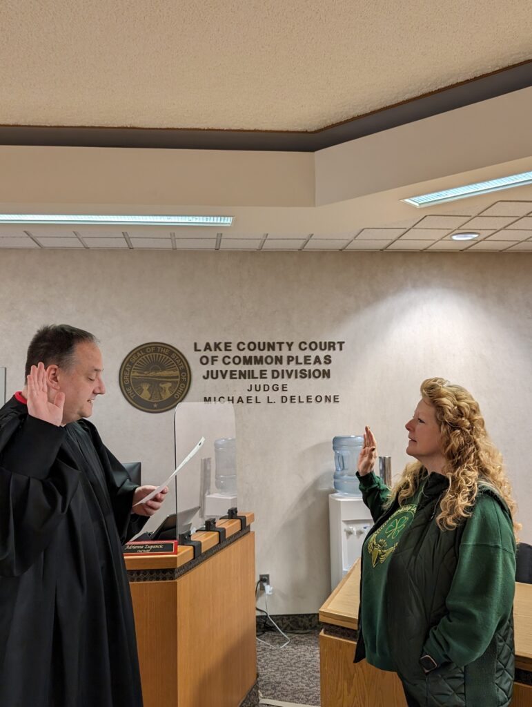 Judge DeLeone deputizing Eileen Hayes and Lisa Reilly from Mentor Police Department