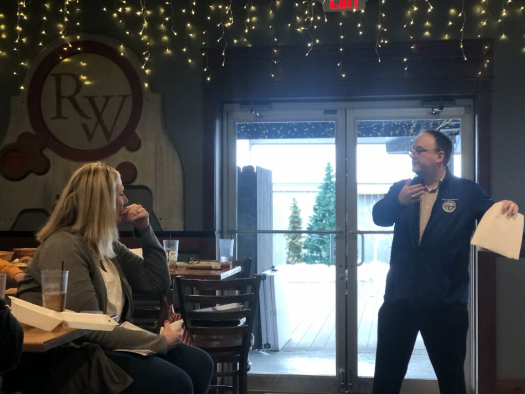 Judge DeLeone speaking at the Painesville Exchange Club meeting