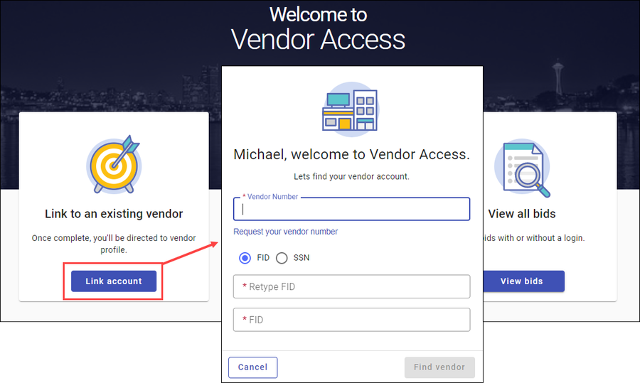 Link Account screen
