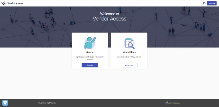 Vendor Access overview screen