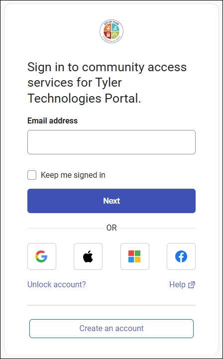 Tyler Identity sign-in screen