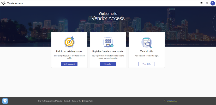 Welcome to Vendor Access screen