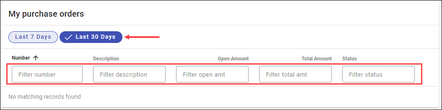 Purchase order filters
