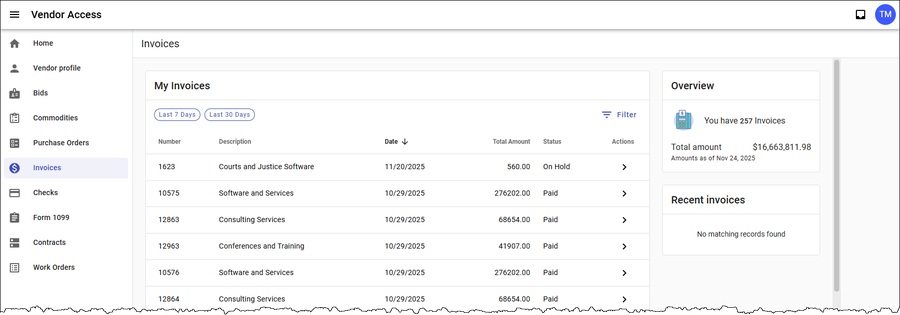 Invoices list