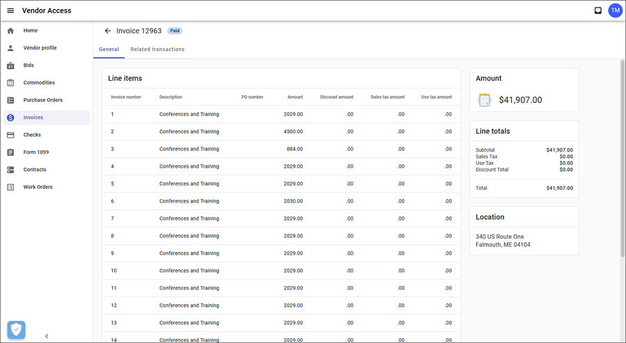 Invoice detail - General tab