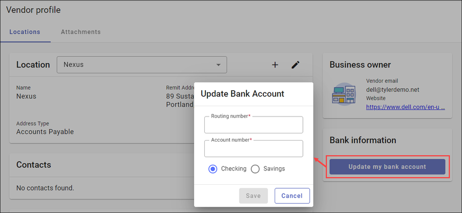 Update bank account