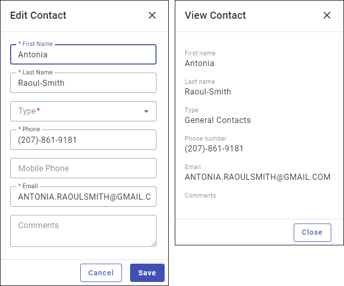 Edit contact and view details