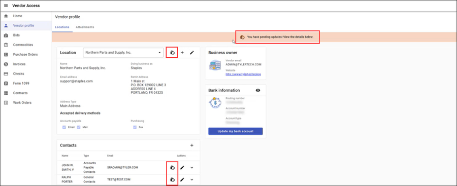Pending Updates warning on Vendor Profile