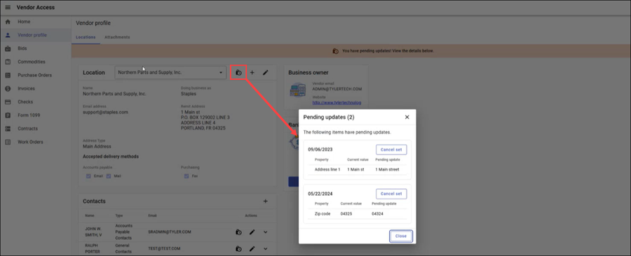Pending Updates detail view
