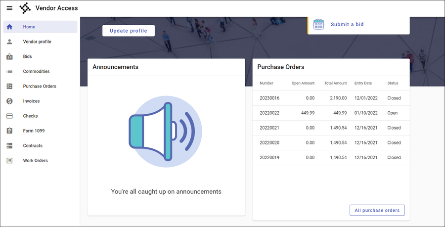 Home page announcements