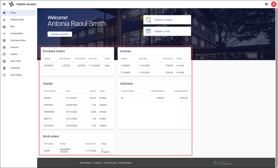 Home page record overview