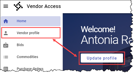 Update Profile option on home page